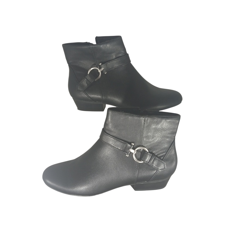 Laura Ashley Trinity Womens 9 M Black Faux Leather Ankle Boots Silver Buckle Zip